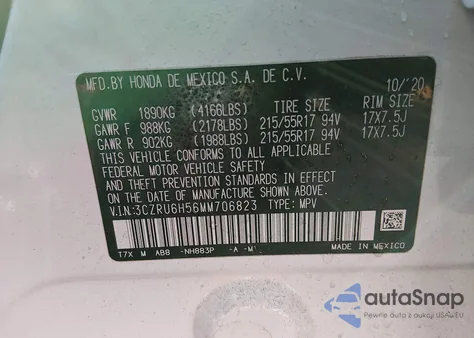 2021 Honda Hr-V Awd Ex from USA, damaged, VIN 3CZRU6H56MM706823